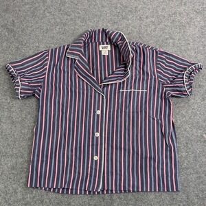 Sleepy Jones Womens Pajama Top Medium Pink Blue White Stripe Cotton Button Down‎